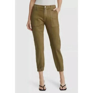 $248 7 For All Mankind‎ Women's Green Coated Zip Hem Jogger Pants Size 28